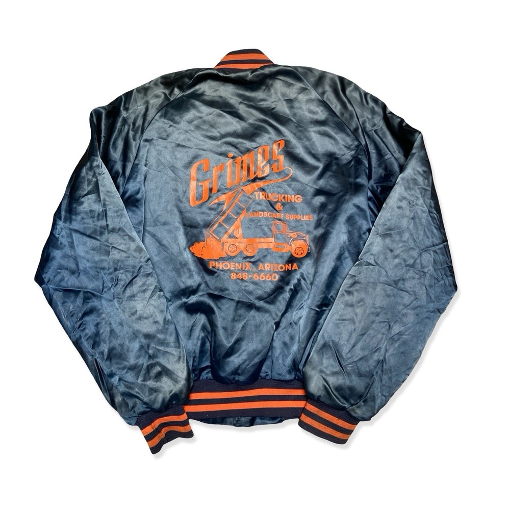 Vintage Chalk Line Grimes Trucking Satin Bomber Jacket Large USA Made Phoenix AZ